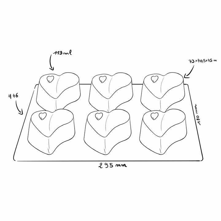 Bandeja de postre individual - 6 moldes Mini-Corazón