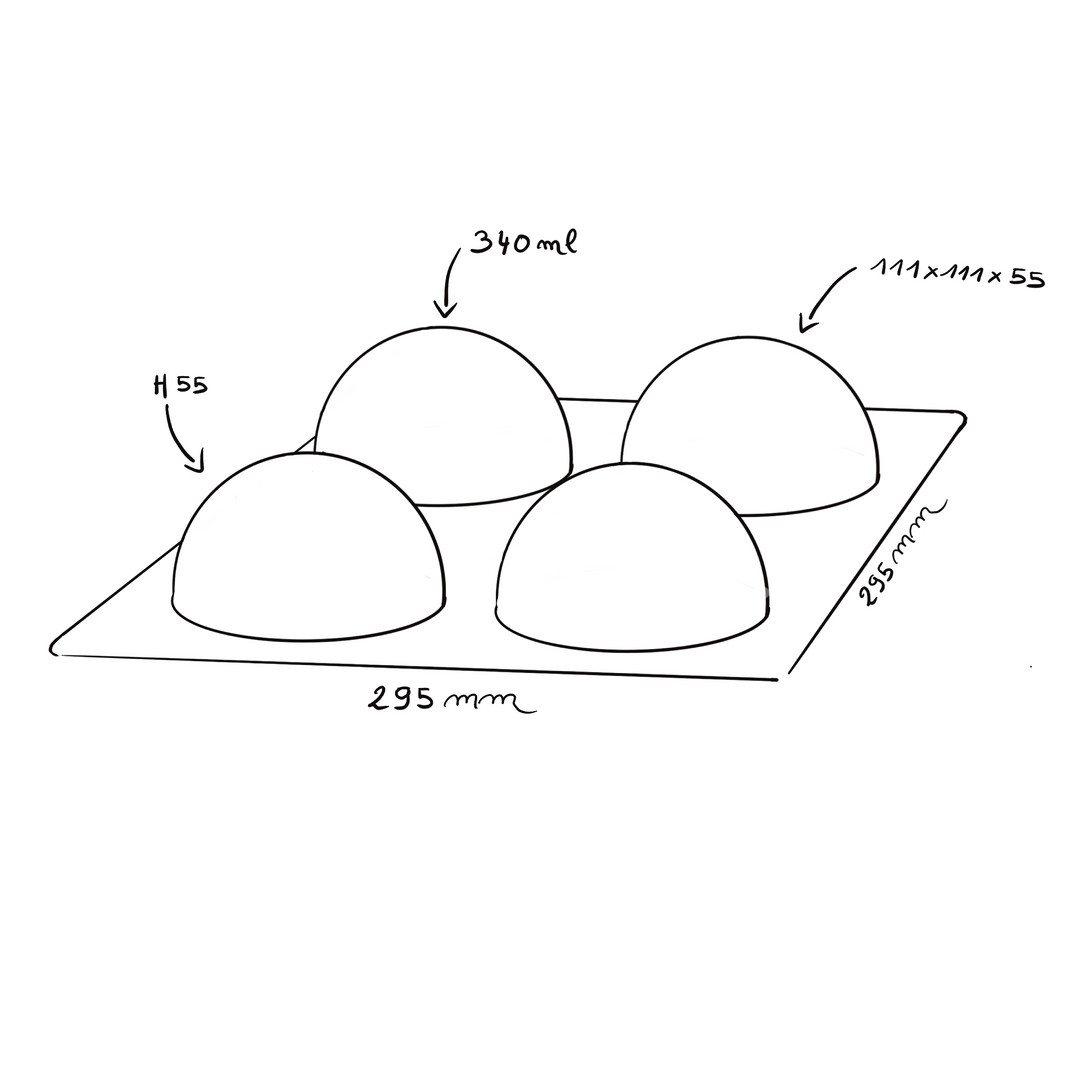 Plateau entremets - 4 moules Demi-sphère