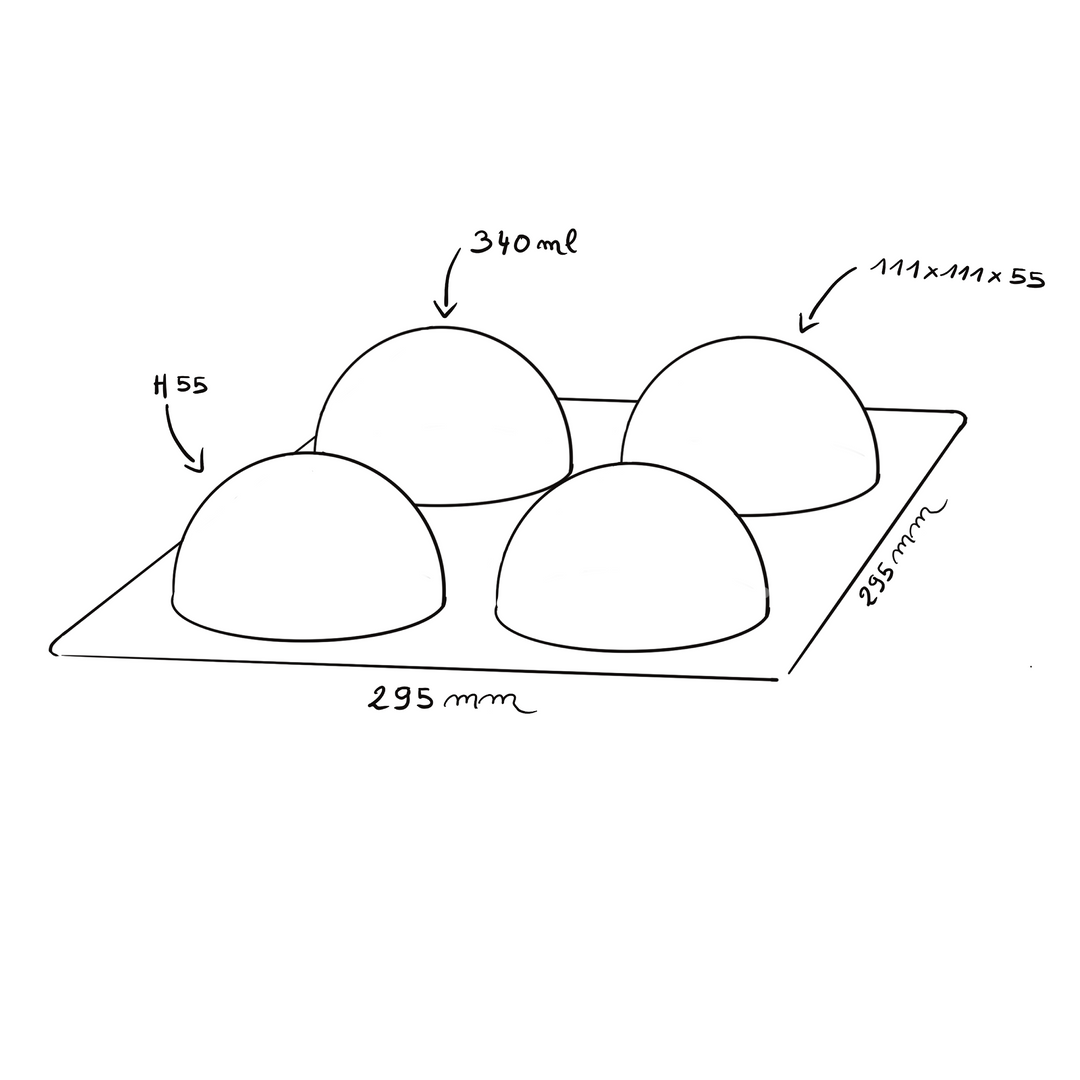 Entremets tray - 4 Half-sphere molds