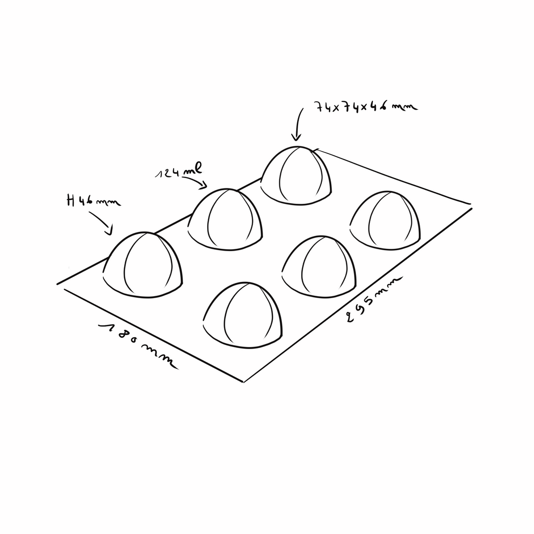 Individual dessert tray - 6 Mini-Dome molds